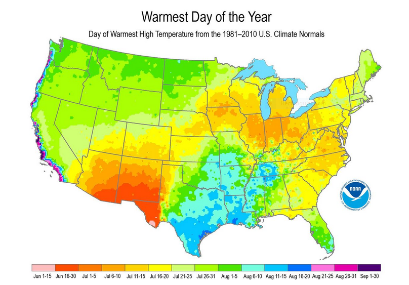 map warmest day of year in us